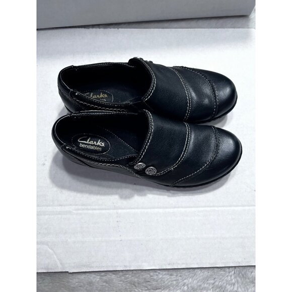 Clarks Womens Bendables Black Leather Slip-On Shoes Size 8M - Picture 2 of 8